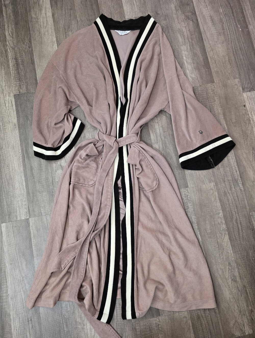 Vintage 90s Christian Dior Monsieur Robe Mauve Velour Brown Black Cream Trim